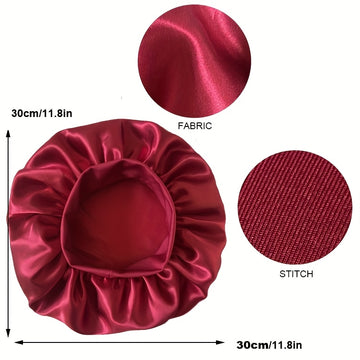 Gorro de satén de lujo para dormir, ala ancha, sin aroma, gorro de baño con banda elástica, material de poliéster cómodo, uso diario - Rojo intenso
