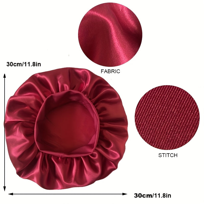 Gorro de satén de lujo para dormir, ala ancha, sin aroma, gorro de baño con banda elástica, material de poliéster cómodo, uso diario - Rojo intenso