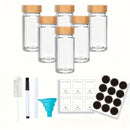 Juego de frascos de vidrio herméticos para especias, 6/12/24 piezas, con tapas dosificadoras, botellas de 4.3 oz con tapas de bambú y embudos de silicón, set novedoso para organizar la cocina