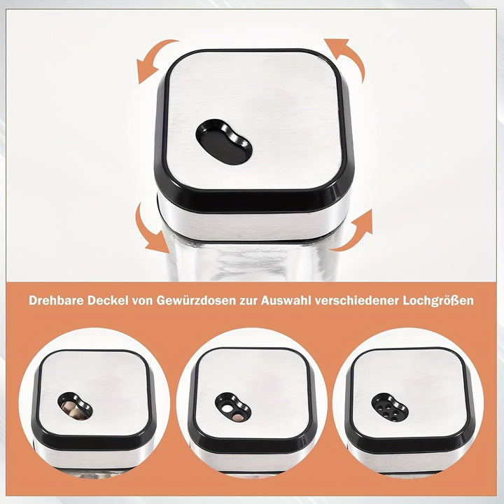 Juego de 24/12/6 frascos de especias cuadrados con soporte para taza de sacudir, frascos de especias de vidrio engrosado de 120 ml, cerrojo de acero inoxidable, silvery spice storage box