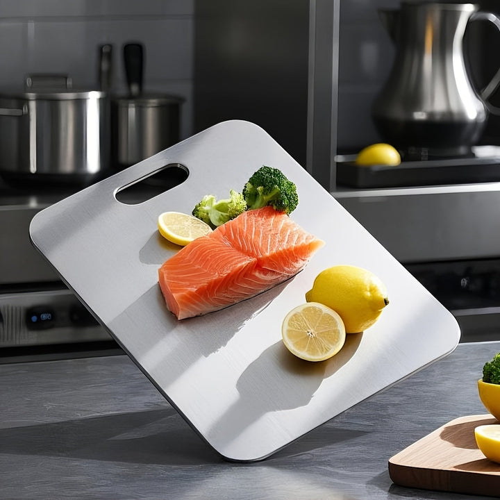 3 piezas de tablas de corte de acero de titanio de doble cara de alta calidad | Tablas de corte de grado alimenticio para cocina, preserva el sabor original sin dañar las cuchillas, adecuadas para cocinas y restaurantes. Se puede lavar en lavavajillas.