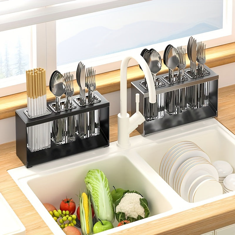 1pc Organizador de Encimera Versátil - Soporte para Cuchillos y Tenedores de Cocina, Caddy para Palillos, Soporte para Pasta de Dientes de Baño, Porta Pinceles de Maquillaje - Diseño Elegante de ABS y Metal para Almacenamiento Eficiente