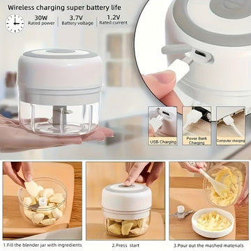 Picadora Mini Recargable USB con Cuchilla de Acero Inoxidable de 3 Hojas - Picado en 5 Segundos para Ajo, Cebolla, Chile y Frutas, Capacidad de 100ml/250ml, Portátil para Camping y Cocina Hogareña, Diseño Fácil de Limpiar, Multifuncional, Herramienta de