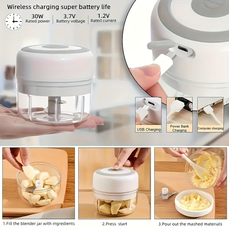 Picadora Mini Recargable USB con Cuchilla de Acero Inoxidable de 3 Hojas - Picado en 5 Segundos para Ajo, Cebolla, Chile y Frutas, Capacidad de 100ml/250ml, Portátil para Camping y Cocina Hogareña, Diseño Fácil de Limpiar, Multifuncional, Herramienta de