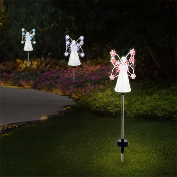 1pc Luz de Ángel Solares para Jardín con Estaca - Luces Solares Exteriores de Ángel Eterno con 7 LED para Decoración de Tumbas en Cementerios, Regalo Conmemorativo, Arte Navideño para el Patio, Regalo de Condolencia