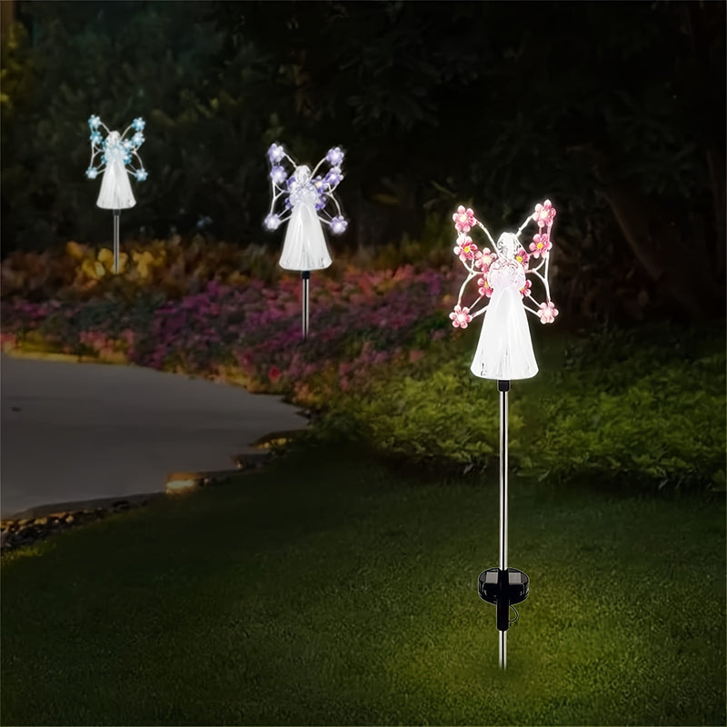1pc Luz de Ángel Solares para Jardín con Estaca - Luces Solares Exteriores de Ángel Eterno con 7 LED para Decoración de Tumbas en Cementerios, Regalo Conmemorativo, Arte Navideño para el Patio, Regalo de Condolencia