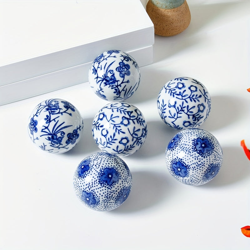 Juego de 6 Bolas de Porcelana Azul y Blanca - Rellenos Decorativos para Jarrones para el Hogar, Jardín, Bodas y Centros de Mesa Festivos