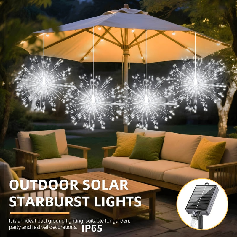 Pack de 4 Luces Solares Colgantes con 8 Modos Parpadeantes - Luces de Hadas a Energía Solar, Encendido/Apagado Automático, IP65 Alta Calidad para Jardín, Patio, Fiestas, Día de la Independencia, Chimenea - Decoración sin Cableado, Diseño Estelar, Ilumina