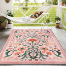 Alfombrilla de exteriores con estampado floral ZULIDA - Ligera, fácil de limpiar, poliéster, diseño rectangular para jardín, patio, acampada en RV, patio trasero y picnic - Patrón floral vibrante rosa y verde, lavable a máquina, varios tamaños disponible