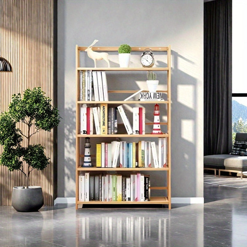 1 estante de bambú ajustable de 4-6 niveles, diseño independiente, adecuado para el hogar, sala de estar o cocina, ahorrador de espacio, duradero, elegante y fácil de montar.
