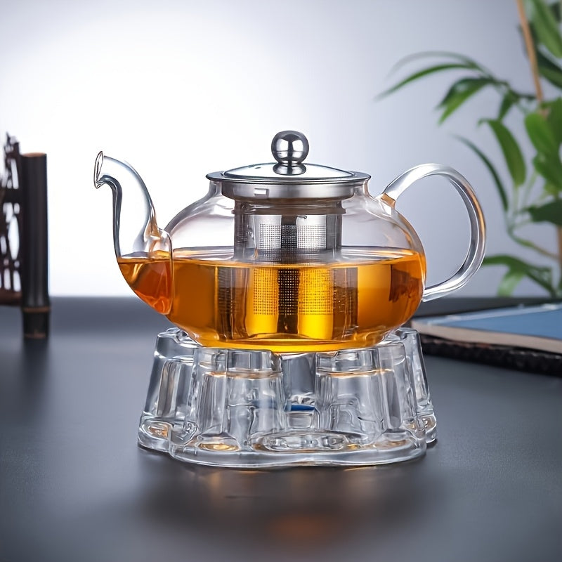 1 vaso de té de vidrio de borosilicato de alta calidad con base de acero inoxidable engrosada - Mango ergonómico, vidrio transparente para el té y el café, diseño duradero y fácil de limpiar, perfecto para el hogar, esenciales para el té | Mango ergonómi