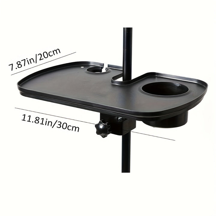 Bandeja Ajustable para Micrófono con Portavasos - ABS Negro Duradero, Ideal para Transmisiones en Vivo, Karaoke, Grabación - Diseño de Sujeción para Partituras, Púas y Accesorios