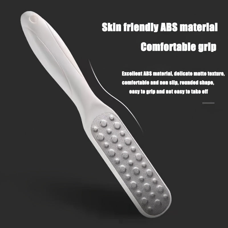 Conjunto de 2 Limas para Pies de Acero Inoxidable con Mangos Ergonómicos - Herramientas de Pedicura Doble Cara para Exfoliar y Suavizar los Talones, Esponja Sin Aceite para el Cuidado de los Pies en Blanco, Azul Claro, Rosa y Negro