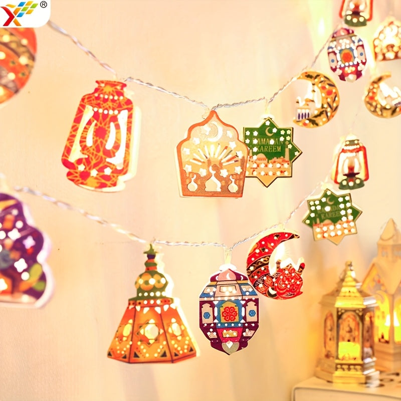 1 juego de luces LED con cable de hierro para Ramadán - 149.86 cm, 10 luces, funciona con pilas, ideal para decoración de Ramadán, fiestas musulmanas, Ramadán Mubarak, ambiente en el hogar y celebraciones islámicas, decoración comercial, bodas, bares, ca