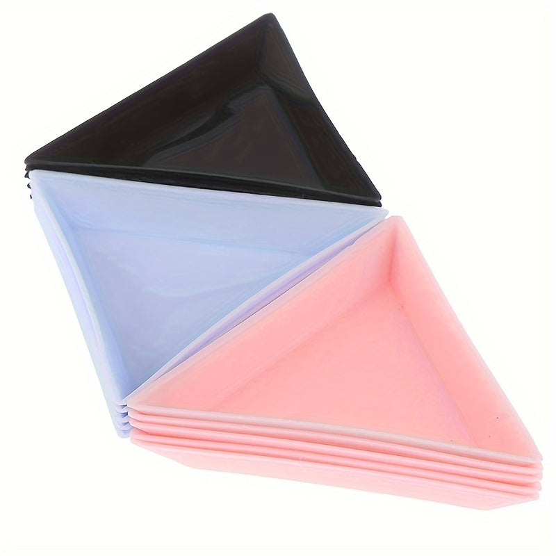 1/3/5/10pcs Caja de Almacenamiento de Arte de Uñas de Plástico Triangular Blanco con Estrás, Bandeja de Placa, Contenedor de Joyería, Taza de Purpurina DIY, Herramienta de Decoración de Puntos