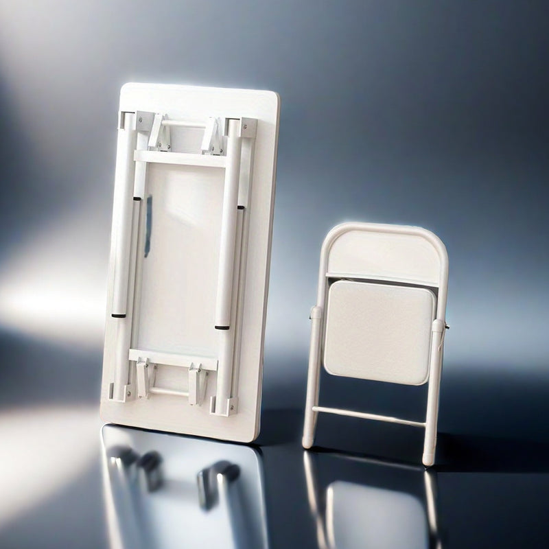 Escritorio plegable de 4 estaciones con silla, simple y fácil de instalar. Estilo moderno, fácilmente integrable en diferentes espacios domésticos y de oficina. Tamaño compacto después de plegarlo, ahorro de espacio.