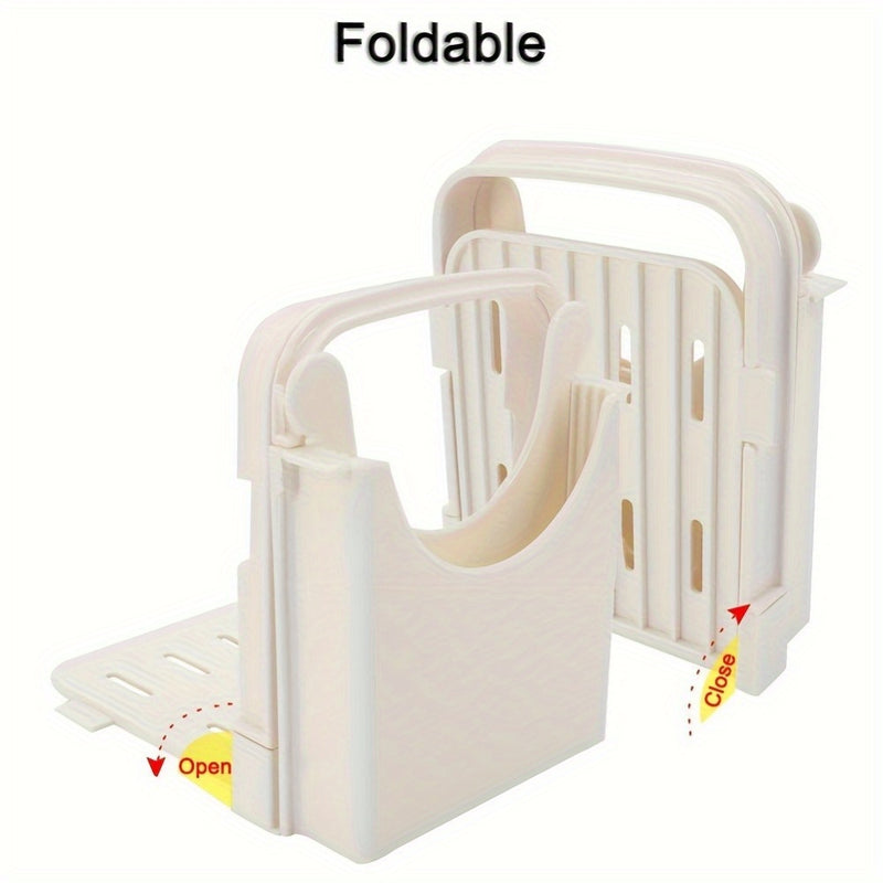 1 pieza, cortador de pan plegable con molde de grosor de 5 rebanadas - Herramienta de cocina fácil de usar para bagels, sandwiches y más, diseño de mango blanco, construcción duradera