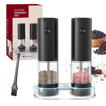 1/2pcs Conjunto de molinillos eléctricos de especias, Molinillo de sal y pimienta portátil con batería no recargable, Cámara de especias transparente, Esencial de cocina, Ideal regalo para cocineros en casa
