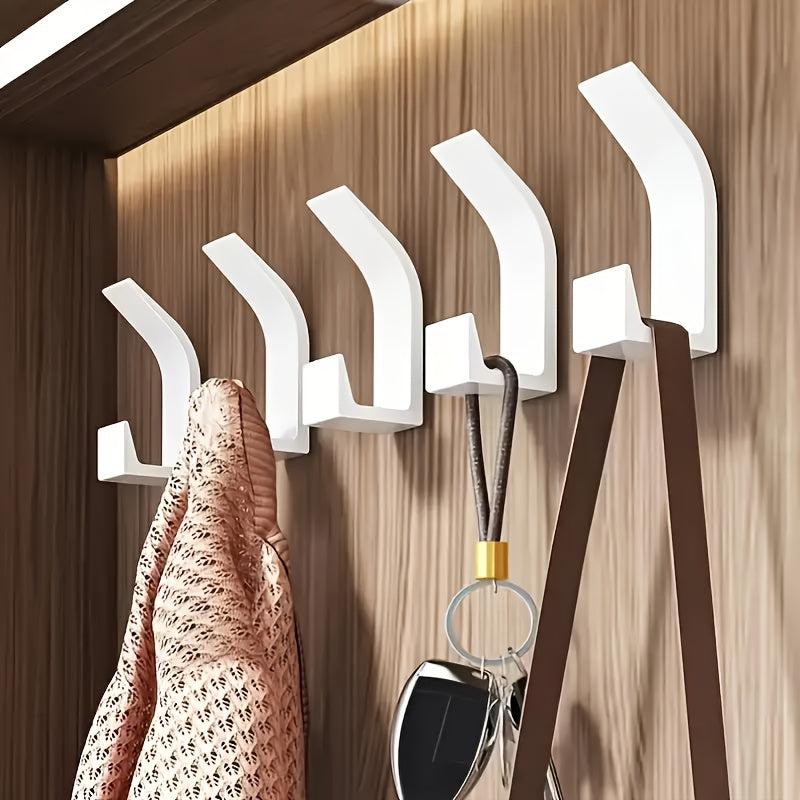 Juego de 5 ganchos adhesivos para pared, sin taladro, fáciles de instalar - Ganchos para toallas y abrigos, ahorradores de espacio, estilo moderno, plástico, para baño, dormitorio y organización del hogar