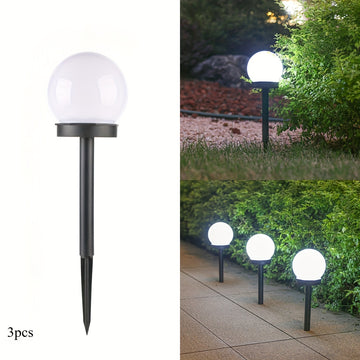 Focos solares blancos esféricos - 3/6 piezas, iluminación redonda para jardín y caminería, bajo voltaje, acabado barnizado, material plástico, ideal para decoración de patio y jardín, iluminación exterior | Diseño esférico elegante | Iluminación energéti