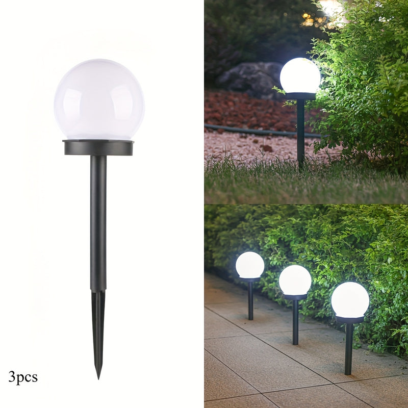 Focos solares blancos esféricos - 3/6 piezas, iluminación redonda para jardín y caminería, bajo voltaje, acabado barnizado, material plástico, ideal para decoración de patio y jardín, iluminación exterior | Diseño esférico elegante | Iluminación energéti
