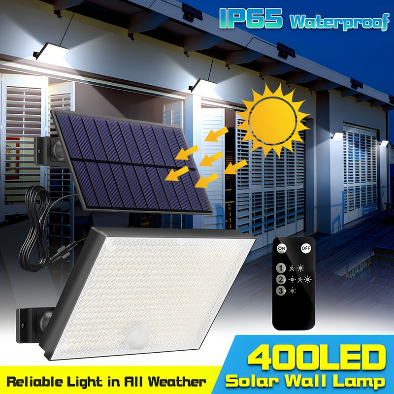 Luces solares para exteriores, IP65, 400 luces LED solares, con detector de movimiento PIR altamente sensible mejorado, desde el amanecer hasta el atardecer, super brillantes, auto NO/OFF, iluminación de seguridad para la casa, la puerta principal, la en