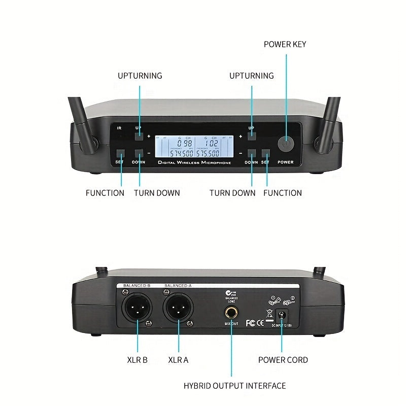 Sistema de Micrófono Inalámbrico Profesional XGeS GLXD4 - Portátil, Doble Antena, Ideal para DJs y Actuaciones En Vivo, Conector de 6.35mm, Enchufe de EE.UU