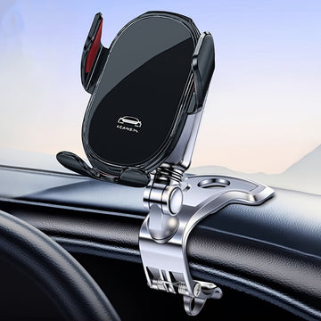 Soporte para Teléfono de Coche Plateado Premium - Montaje en el Tablero, Rotación Multiángulo, Sujeción Fuerte, Compatible con Varios Modelos, Operación Fácil con Una Mano, Seguro para el Dispositivo e Interior, Ideal para Todos los Conductores
