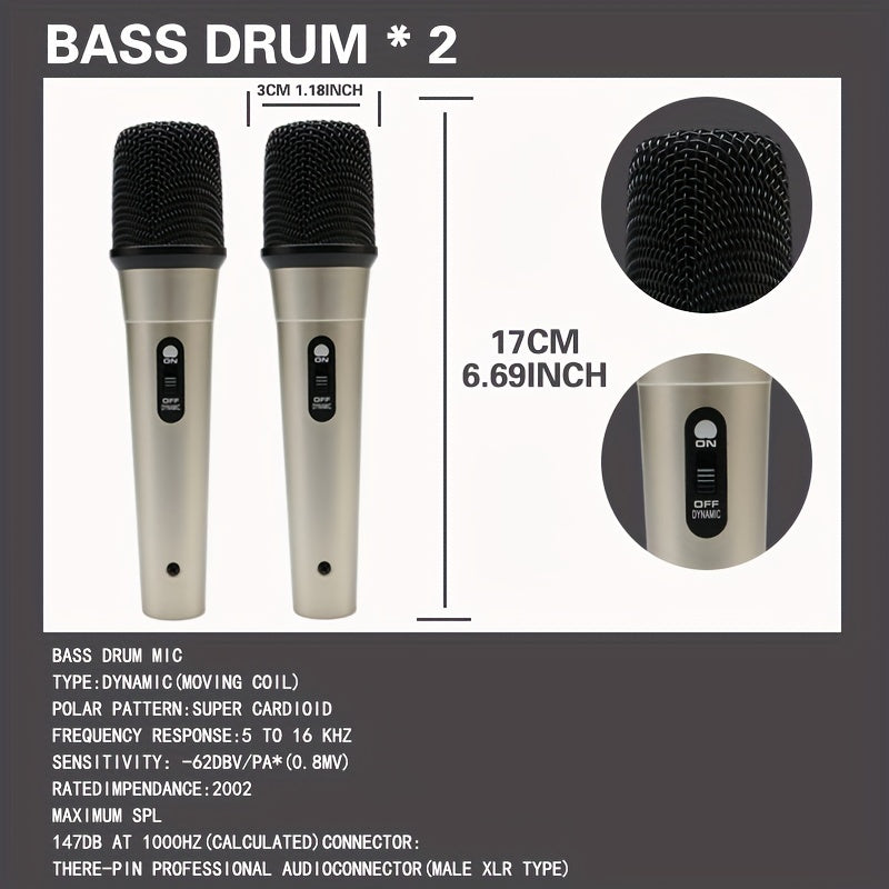 Micrófono Profesional para Batería, Micrófono de Batería Serie Profesional: Captador de Rendimiento para Instrumento de Batería de Percusión