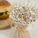 100 piezas de palillos de cóctel con cuentas plateadas espejadas y bolas espaciales, elegantes brochetas de bambú para fiestas, decoración de bares, frutas, pasteles y bocadillos