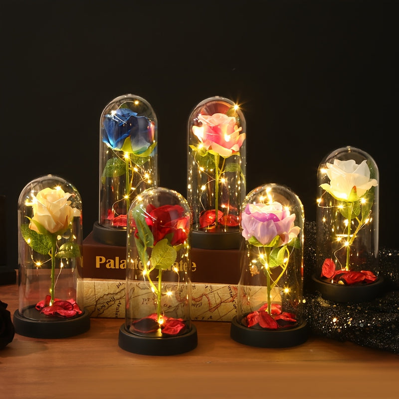 1 rosa artificial eterna con pantalla de luces LED creativas, decoración ideal para regalos de San Valentín y días festivos