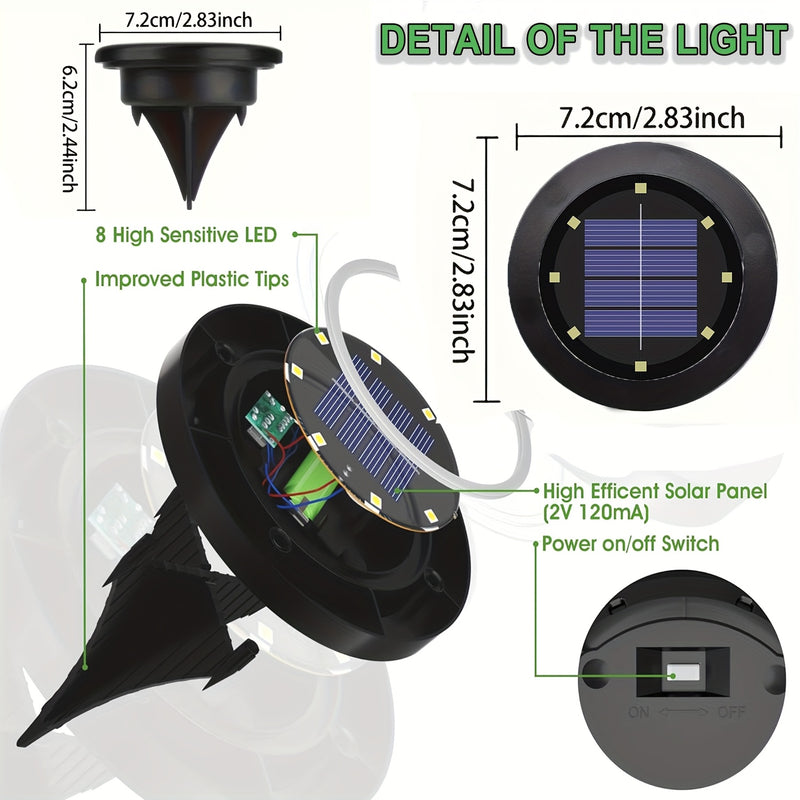 12/8 piezas de luces solares geográficas, 12 luces de disco solares LED, luz blanca, accesorios de iluminación para jardín, ideales para césped, patio, terraza, balcón y aceras