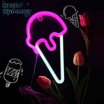 1 pieza de luz de helado de nieve rosa, alimentada por USB o batería, serie de enfriamiento de verano, decoración del hogar, ideal para camión de comida, restaurante, luz nocturna de habitación, decoración de fiesta (batería no incluida), colgante de par