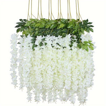 12 Piezas, Flores Colgantes, Decoración Artificial Para Bodas, Guirnalda De Glicina, Exuberantes Enredaderas De Flores De Seda Para Decoración De Bodas Al Aire Libre, Arco De Fondo, Fiesta, Sala, Pared
