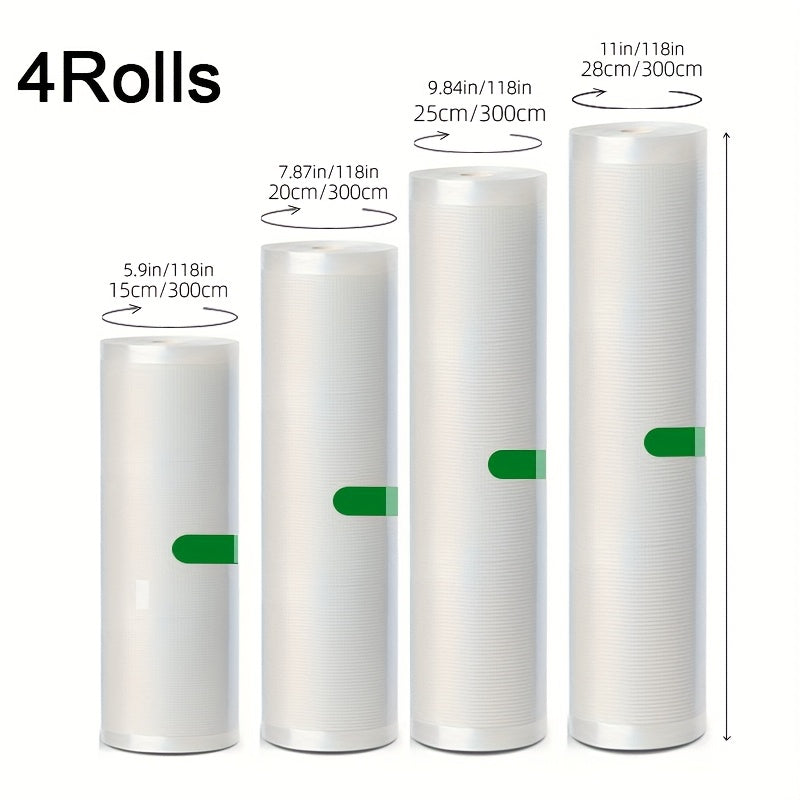 Un paquete de 4 bolsas de vacío de 3 metros de tamaño múltiple, adecuadas para diversas necesidades de almacenamiento de alimentos - Las bolsas de vacío texturizadas mantienen la frescura máxima, lo que las hace una elección ideal tanto para uso doméstic