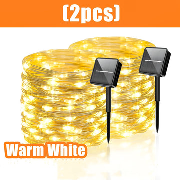 2 piezas de luces de hadas LED solares, 23/105 pies/138 pies, 8 modos de iluminación, perfectas para patio, jardín, fiesta, decoración de bodas, iluminación exterior colgante, tiras de luz exterior, adecuadas para Navidad, Ramadán, Halloween, Día de la I