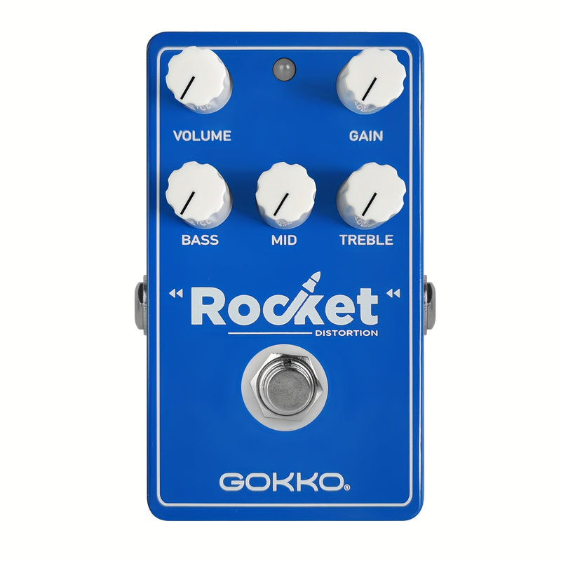 GOKKO GK-45 Pedal de Guitarra Distorsión Rocket - True Bypass, Alimentación USB, Azul - Construcción Robusta para Guitarra Eléctrica/Bajo - Controles de Ganancia, Medios y Agudos - Compatible con Pedales y Amplificadores, Marca Audaz, Diseño Metálico Res