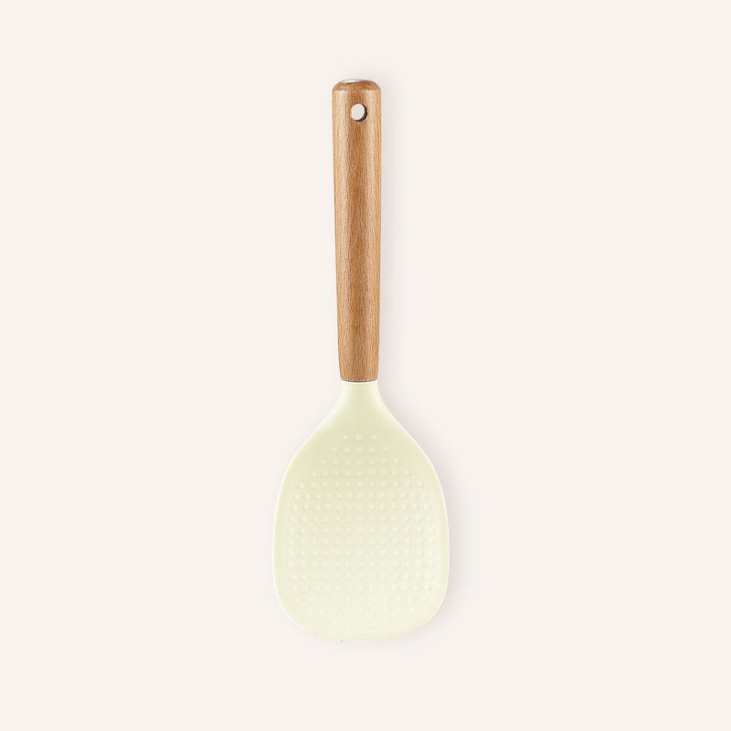 1 Unidad, Cuchara De Arroz De Silicona Con Mango De Madera, Utensilio Para Utensilios De Cocina Antiadherentes, Herramienta Para Servir Duradera Y Conveniente, Artilugio De Cocina