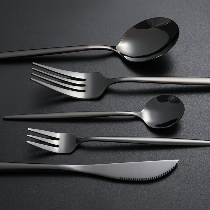 Juego de Cubiertos de Acero Inoxidable con Espejo, 30 Piezas, Apto para Lavavajillas, Ideal para 6 Personas, Incluye Cuchillos, Tenedores y Tenedores de Postre, Colección Duradera para Cocinas Hogareñas y Restaurantes