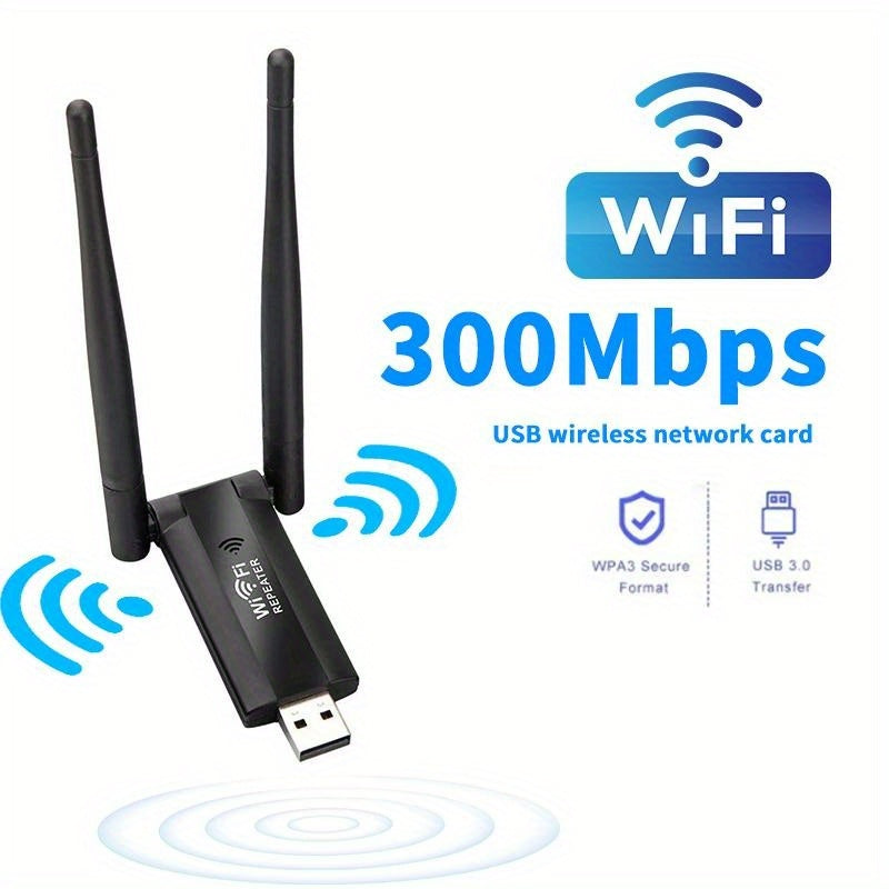 Amplificador de Rango Wi-Fi OURLIFE con Doble Antena Externa de 300Mbps, Alimentado por USB con Seguridad WPA/WPA2, Configuración con Un Solo Botón para Ampliar la Cobertura y el Señal en Casa y Oficina