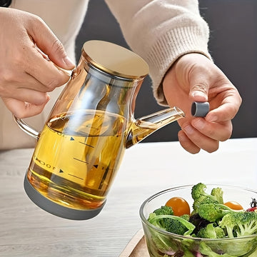 Dispensador de Aceite de Vidrio de 20oz a Prueba de Fugas con Tapa y Mango de Acero - Libre de BPA, Perfecto para Aceite de Oliva, Vinagre, Condimentos - Ideal para Cocina, BBQ, Camping, Picnics