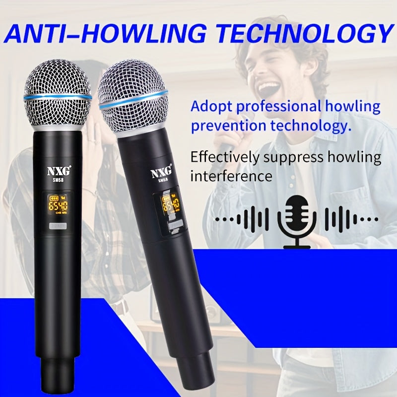 NXG Micrófono inalámbrico, sistema de micrófono de karaoke doble, equipado con un receptor recargable, conjunto de micrófono dinámico inalámbrico mini, adecuado para cantar, bodas, DJs, fiestas y discursos.