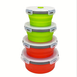 4 piezas de recipientes de silicona coloridos para almacenar alimentos con tapa - Tazones plegables y herméticos para cocina y camping, aptos para microondas y refrigerador, ideales para preparar comidas