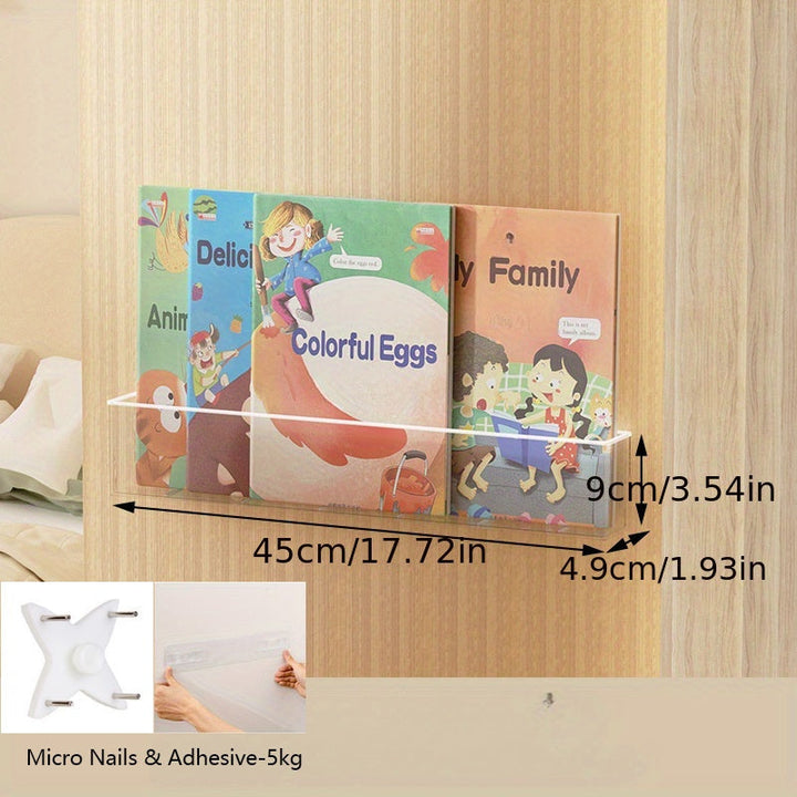 [Minimalista] Estanterías de libros de acrílico transparente para pared - Sin taladro, instalación sin daños para almacenamiento en casa y oficina, diseño delgado para instalación fácil detrás de la puerta o en estanterías, estantería de libros linda