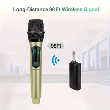 Micrófono de Karaoke sin varillas Portátil con Batería Recargable para 4 Micrófonos y Receptor, Ideal para Fiestas, Reuniones, Bodas, Base de Almacenamiento Dorada y Adaptador de 3.5mm Incluido