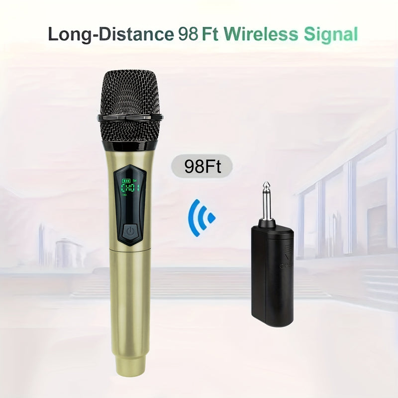 Micrófono de Karaoke sin varillas Portátil con Batería Recargable para 4 Micrófonos y Receptor, Ideal para Fiestas, Reuniones, Bodas, Base de Almacenamiento Dorada y Adaptador de 3.5mm Incluido
