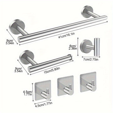 Juego de accesorios para baño, 6 piezas, barra para toallas y soportes, montaje en pared, acero inoxidable, color negro mate, 16 pulgadas