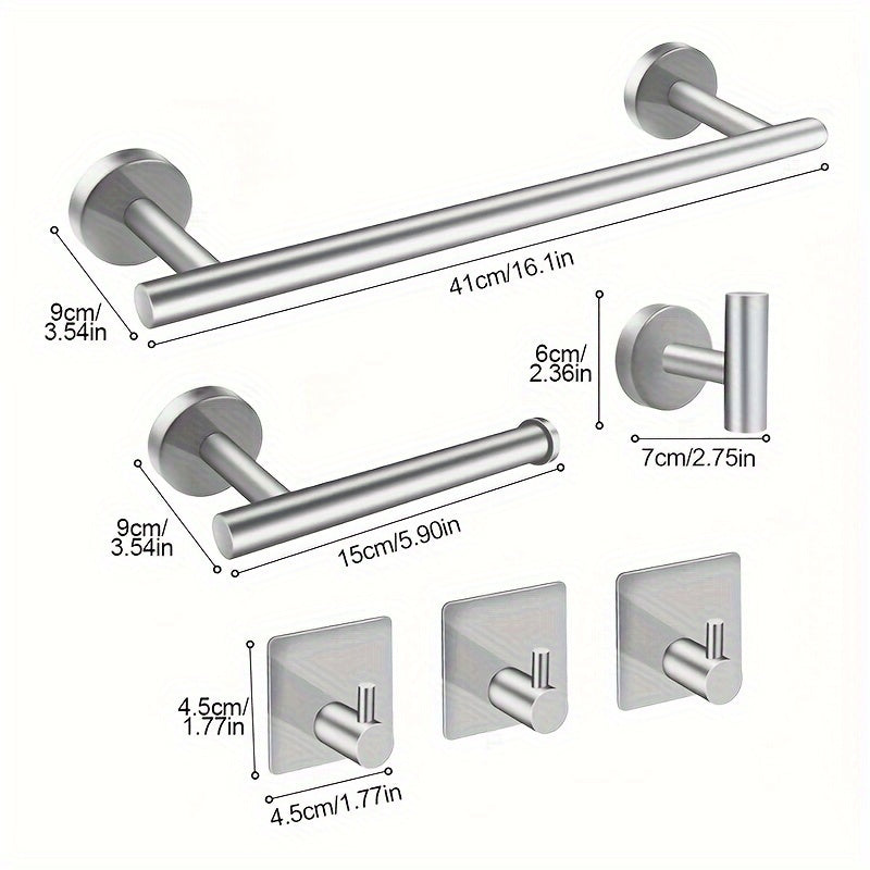 Juego de accesorios para baño, 6 piezas, barra para toallas y soportes, montaje en pared, acero inoxidable, color negro mate, 16 pulgadas