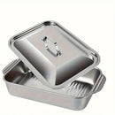 Juego de bandejas de asado de acero inoxidable con tapas, bandeja de asado rectangular de alta resistencia antiadherente, bandeja de horno multiusos para postres, pan, bandeja de asado de doble asa, bandeja de mariscos - Ideal para asados, bufés y fiesta