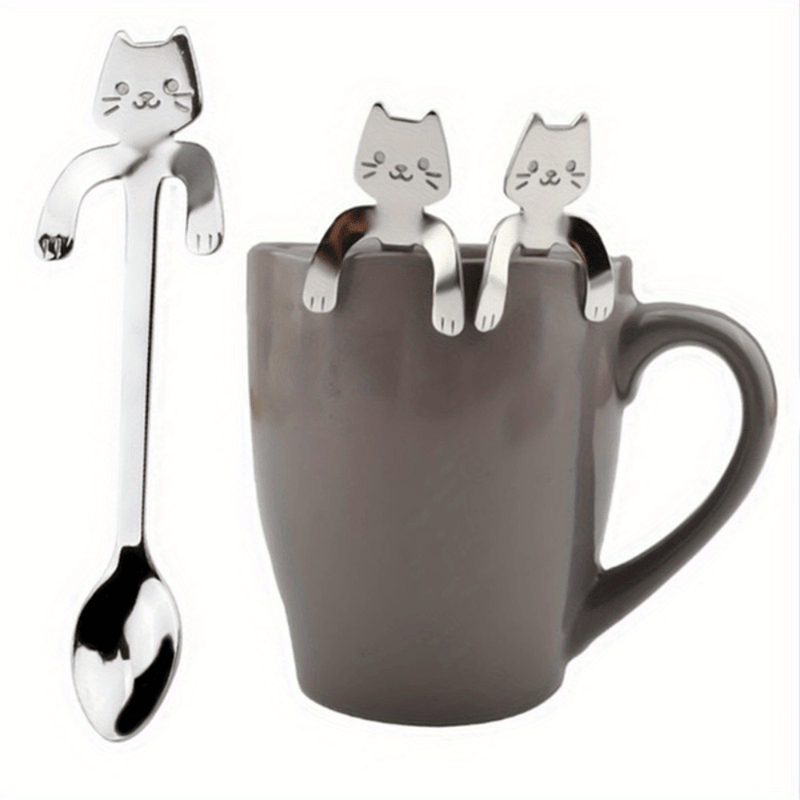Cucharitas para café con forma de gato de acero inoxidable, 1, 2 o 3 piezas, cucharas pequeñas para té, postres y hielo, ideales para el hogar y fiestas, sin necesidad de electricidad o pilas, perfectas para graduaciones y Ramadán